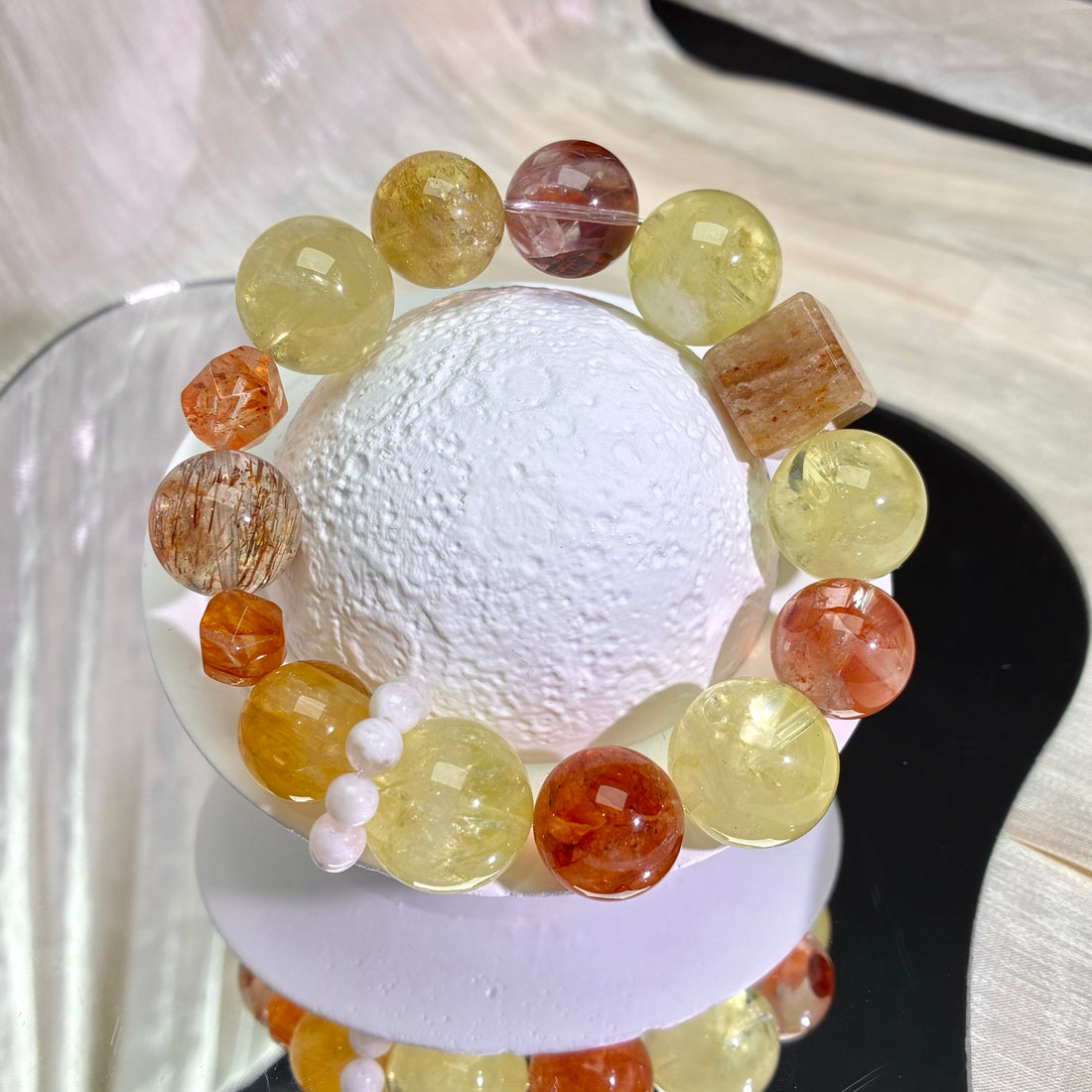 Golden Energy Crystal Bracelet – Yellow Tower Quartz, Phantom Quartz & Black Rutile