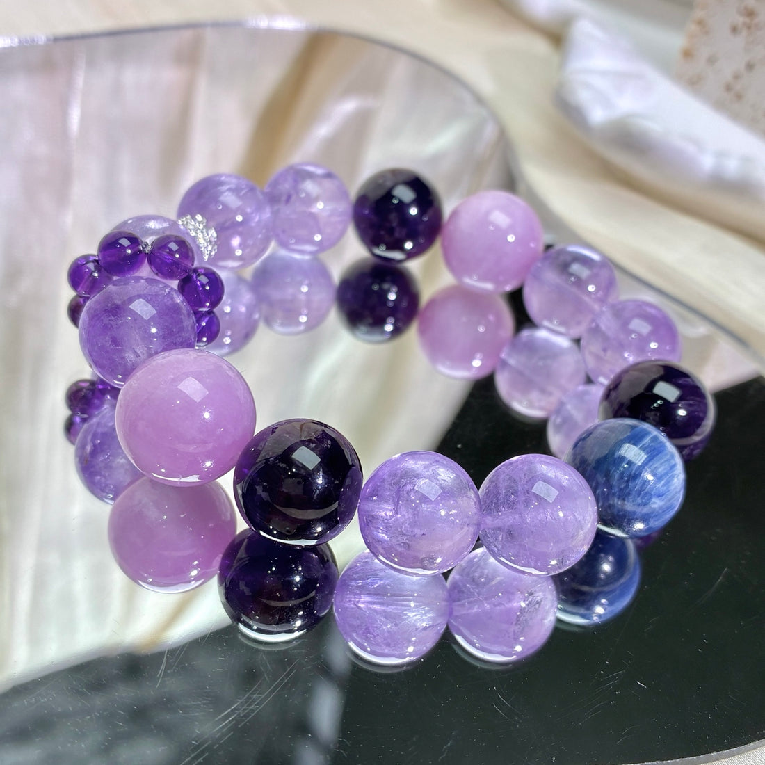 Lepidolite & Amethyst Bracelet – Lavender and Uruguayan Amethyst with Kyanite